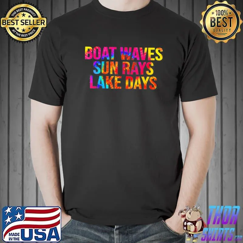 Boat waves sun rays lake days vacation shirt