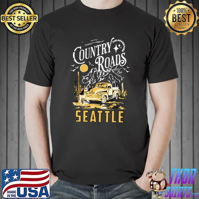 Country Roads Adventure Seattle Washington Car Mountain Sun T-Shirt