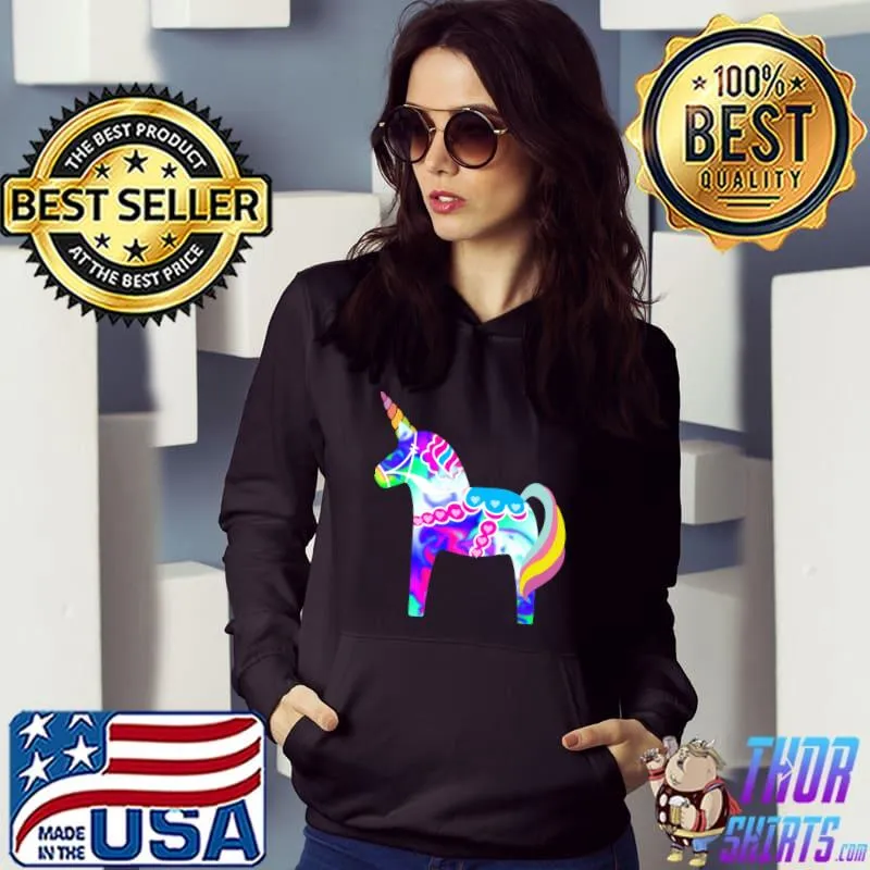 Dala Unicorn Horse Fun Swedish Tie Dye, Psychedelic Hippie T-Shirt Hoodie