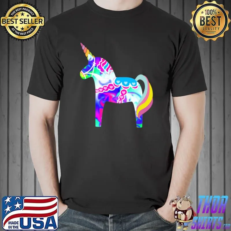 Dala Unicorn Horse Fun Swedish Tie Dye, Psychedelic Hippie T-Shirt