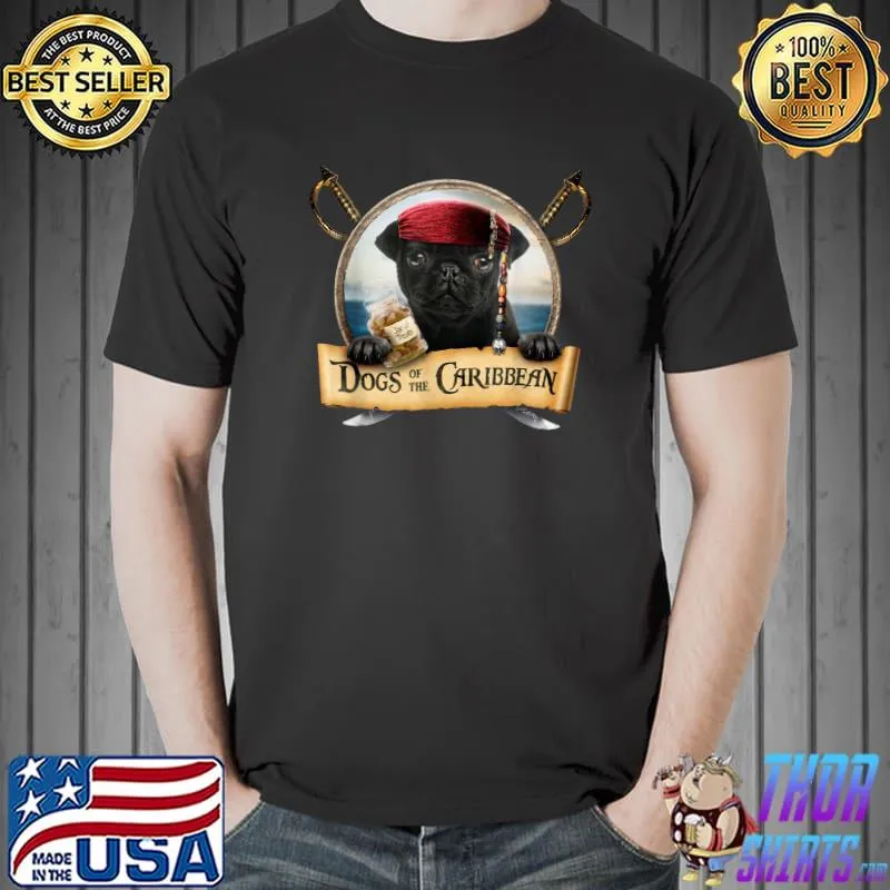 Dogs of the Caribbean Cute Black Pug Pirate T-Shirt