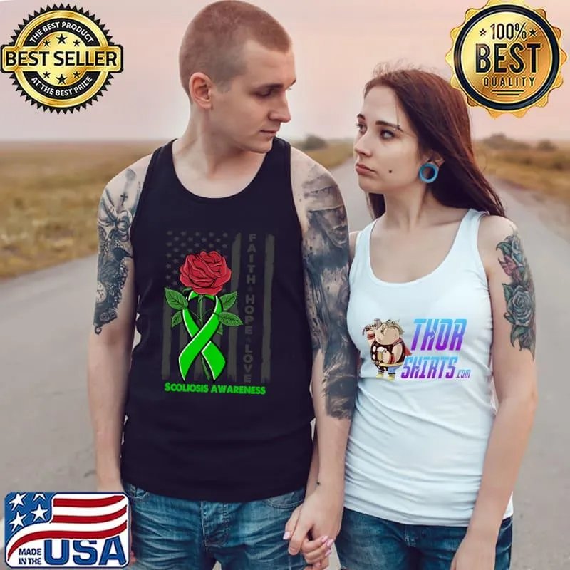 Faith Hope Love Scoliosis Awareness Rose American Flag T-Shirt Tank Top