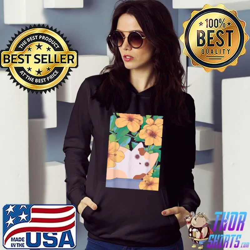 Flower Kawaii Cat Kitten Hibiscus Plant T-Shirt Hoodie