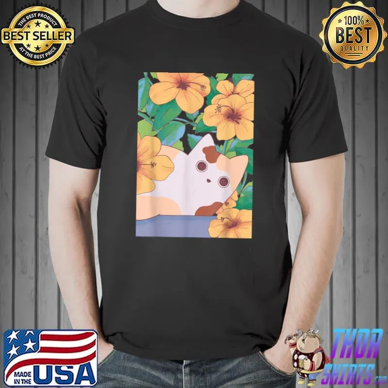 Flower Kawaii Cat Kitten Hibiscus Plant T-Shirt