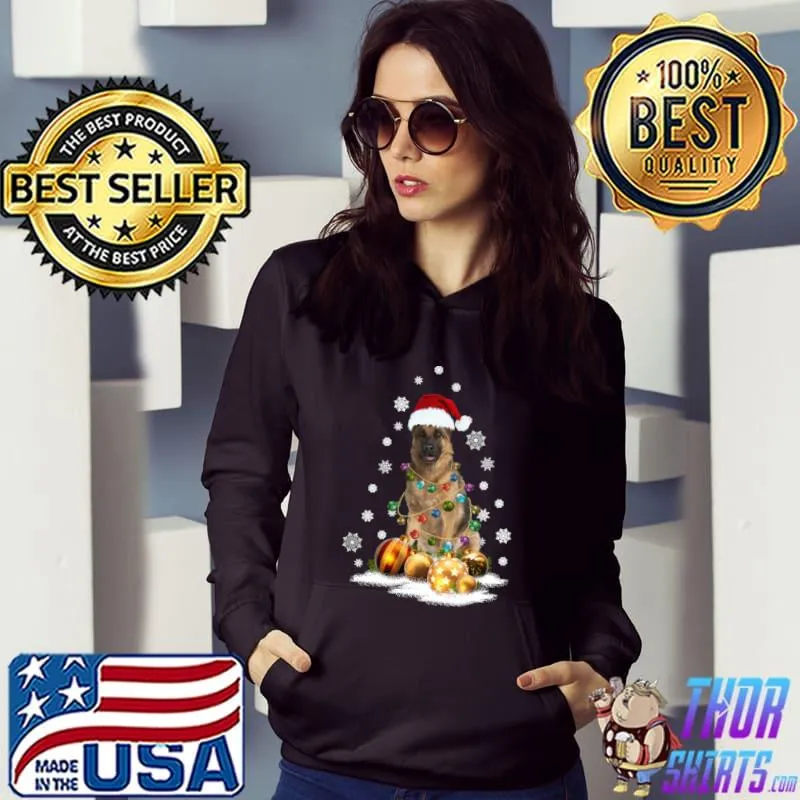 German shepherd dog santa hat christmas lights T-Shirt Hoodie