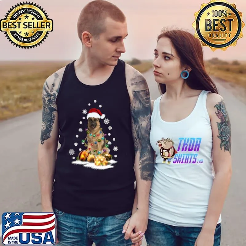 German shepherd dog santa hat christmas lights T-Shirt Tank Top