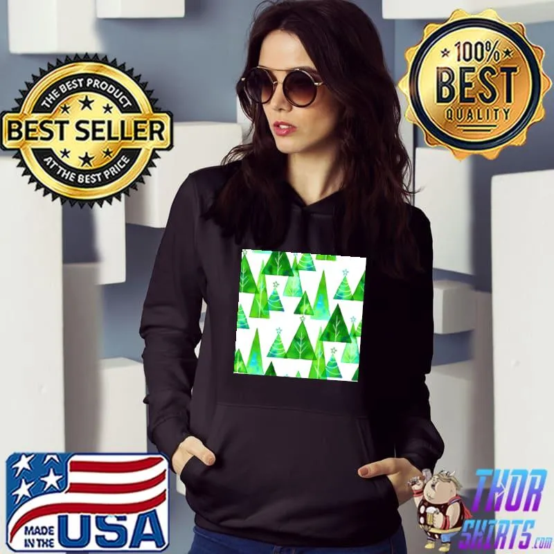 Green Watercolor Christmas Trees T-Shirt Hoodie