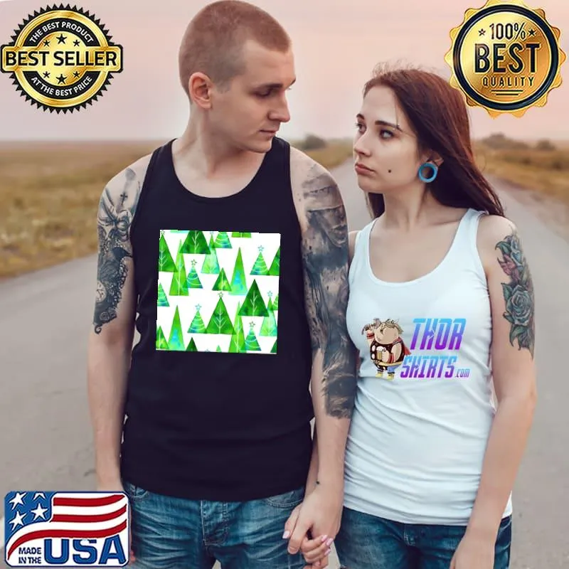 Green Watercolor Christmas Trees T-Shirt Tank Top