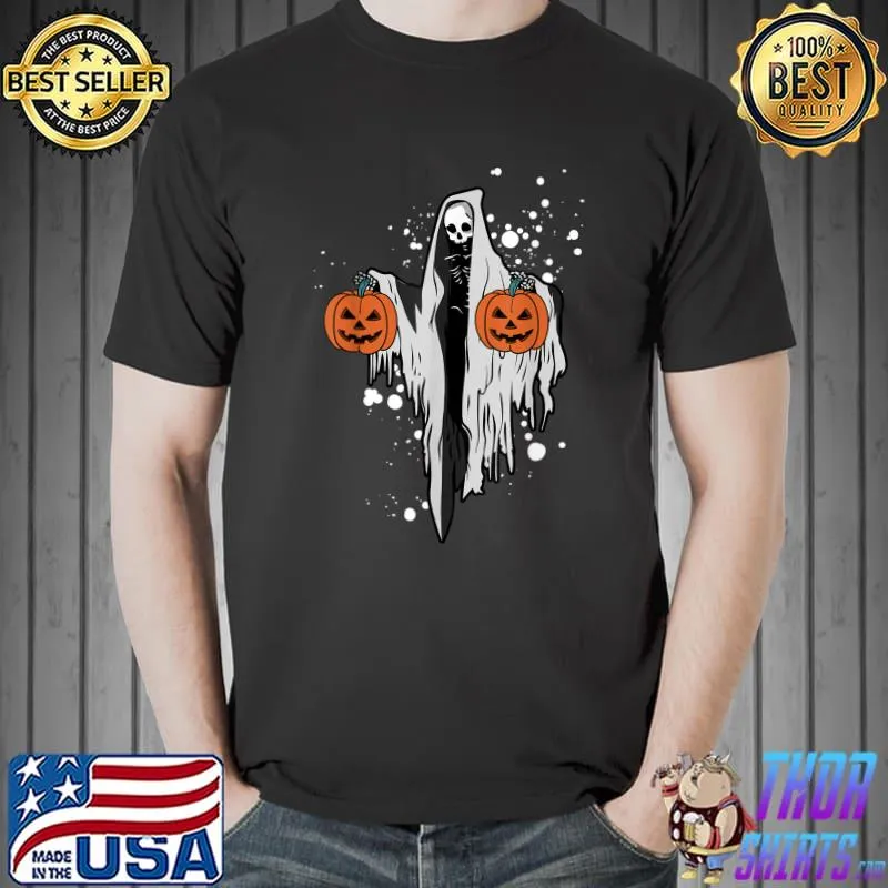 Halloween Ghost Skeleton Scary Pumpkin Face Spooky Vibes T-Shirt