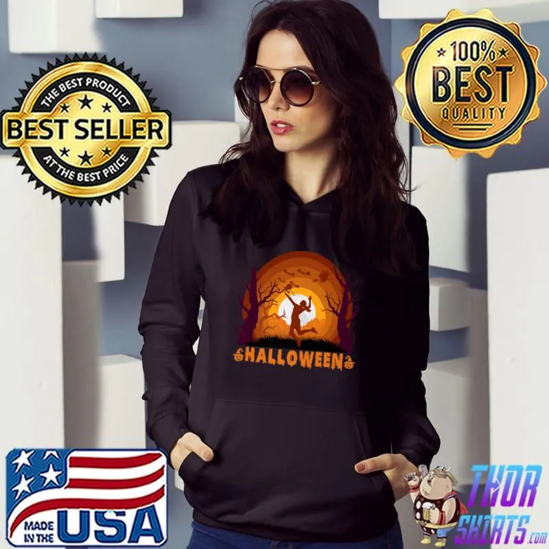 Halloween Volleyball Player And Moon Silhouette T-Shirt Hoodie