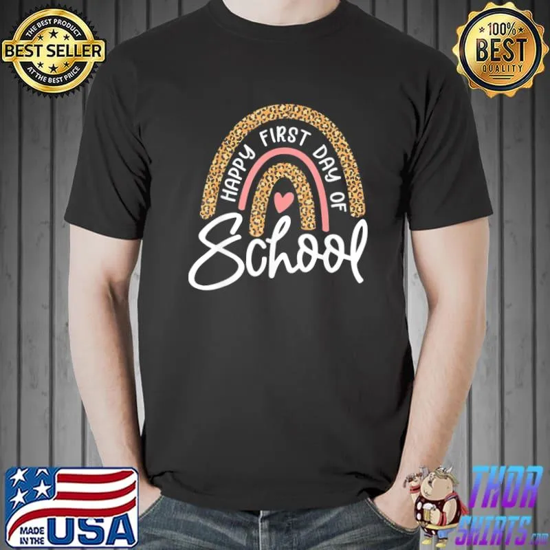 Happy first day of school leopard rainbow back to school shirt