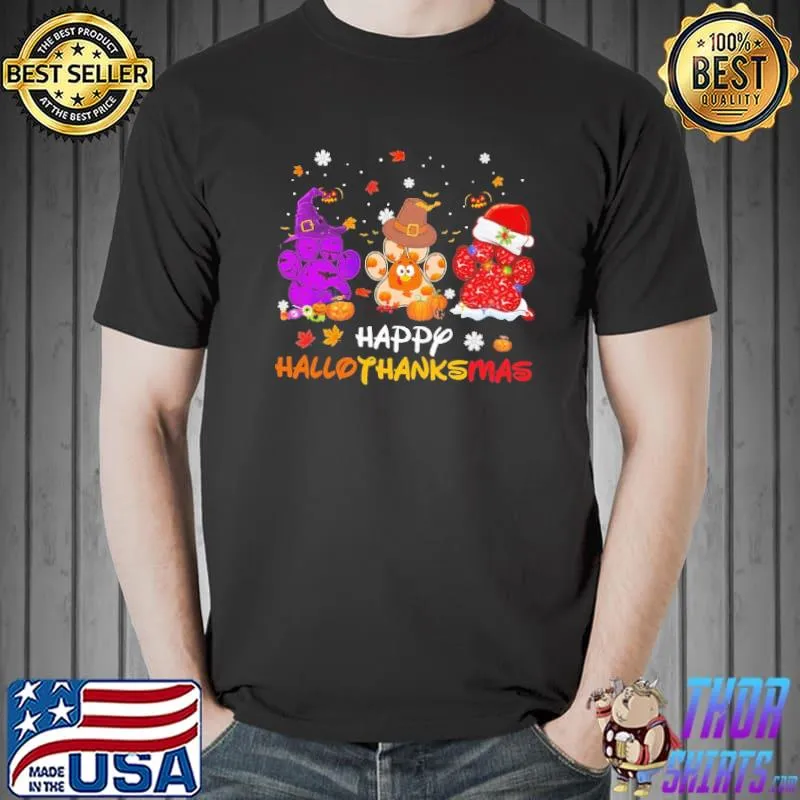 Happy halloween thanks giving christmas Paw Seasons shirt