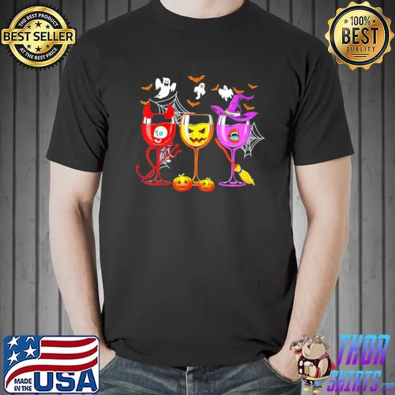 Happy halloween wine glasses halloween vibes shirt
