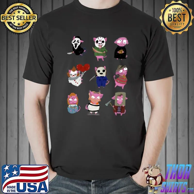 Horror Movie Distressed Piggy T-Shirt