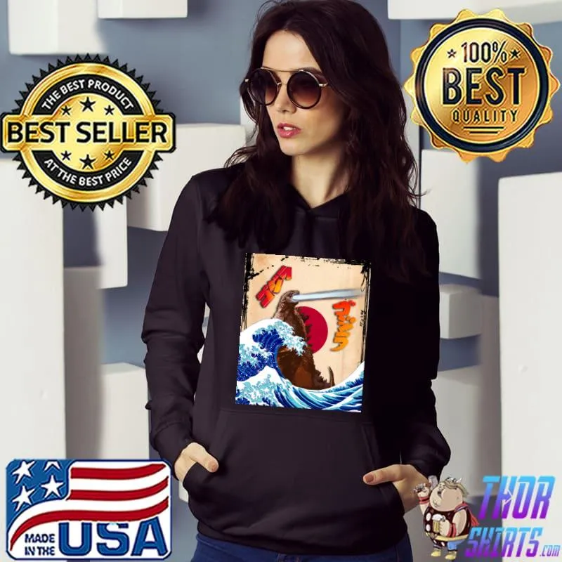 Kaiju Godzilla And Waves Vintage T-Shirt Hoodie