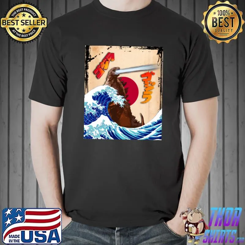 Kaiju Godzilla And Waves Vintage T-Shirt