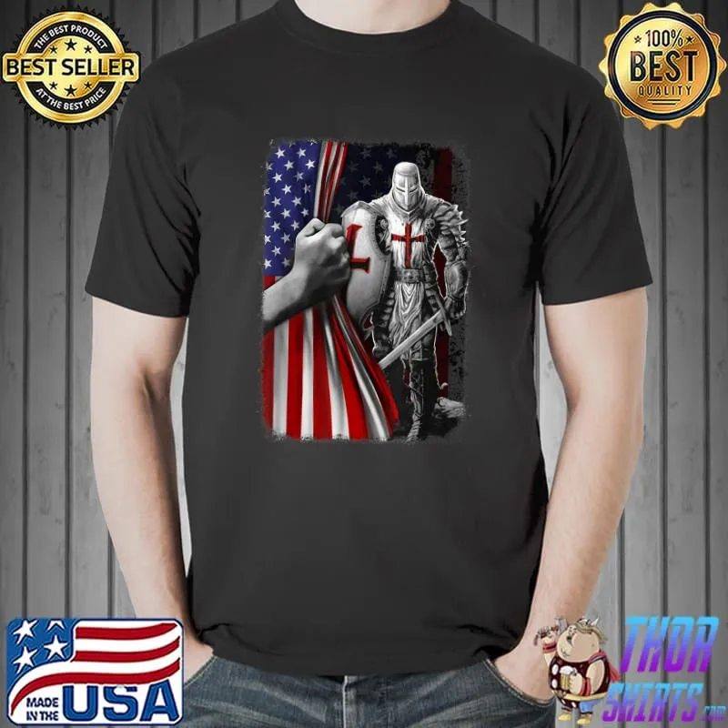 Knight Templar I Am A Child Of God A Warrior Of Christ American Flag T-Shirt