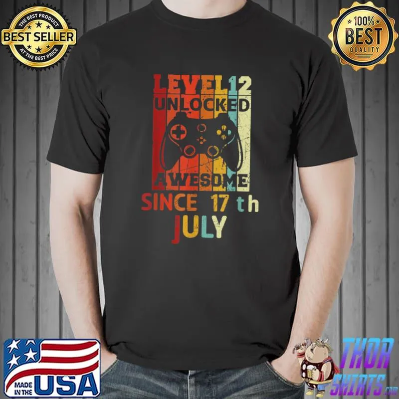 Level 12 Unlocked Awesome Since 17th July Birthday Vintage T-Shirt