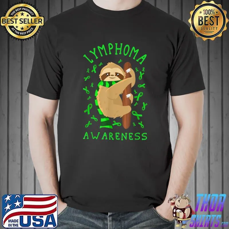 Lymphoma Non Hodgkin Awareness Sloth Lime Green Ribbon T-Shirt
