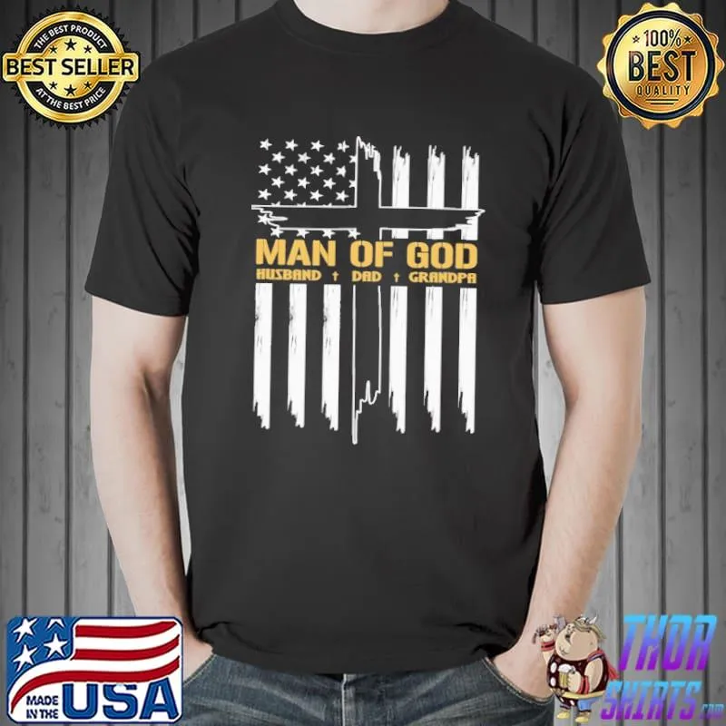 Man Of God Cross American Flag Jesus Christian Shirt