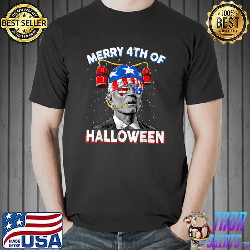 Merry 4th Of Halloween Joe Biden Drink Beer 4th Of July T-Shirt