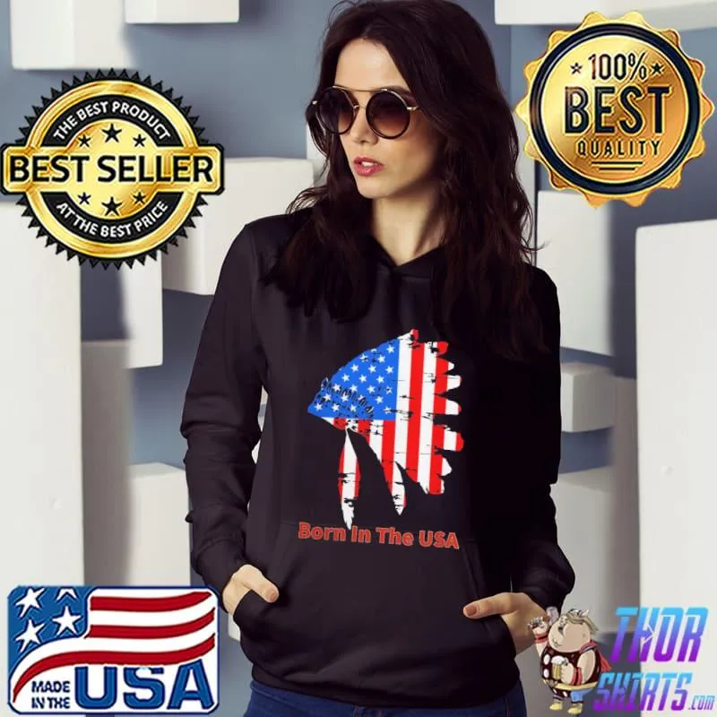 Native American headdress and born in the usa flag s Hoodie