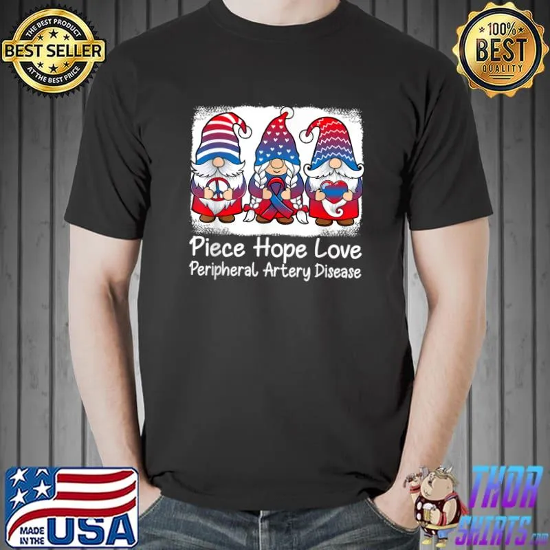 Piece Hope Love Peripheral Artery Disease Support gnomes ribbon Red & Blue T-Shirt