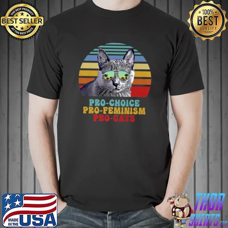 Pro Choice Pro Feminism Pro Cats Women's Rights Feminist Vintage Sunset T-Shirt