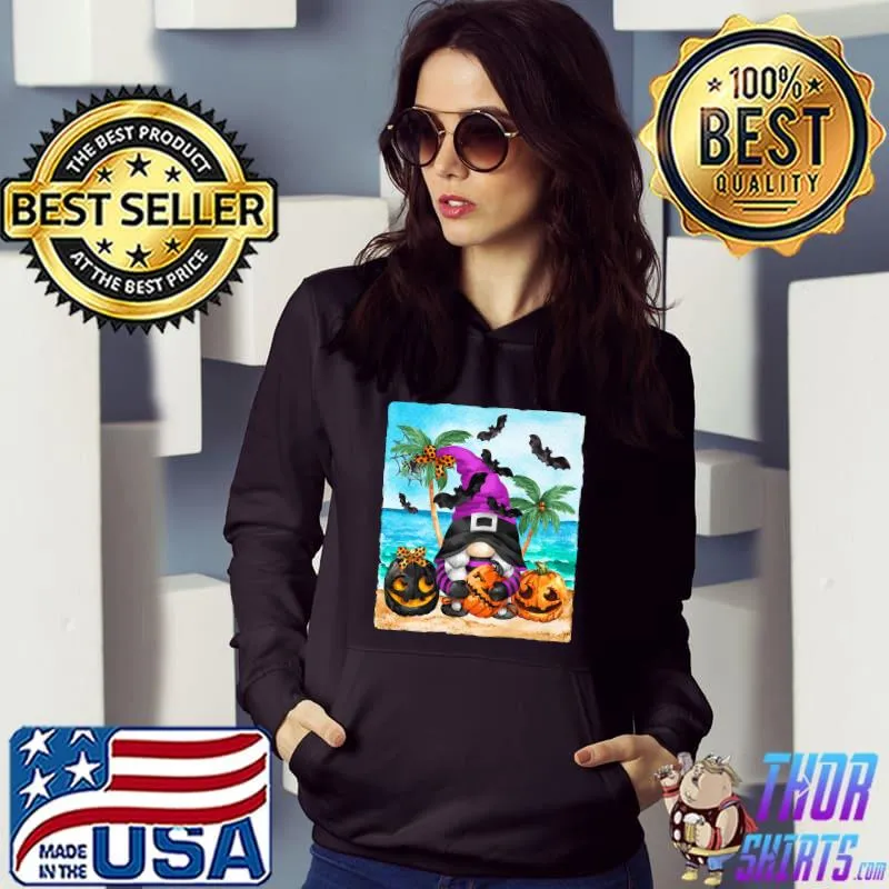 Purple Witch Gnome Pumpkin Beach Halloween T-Shirt Hoodie