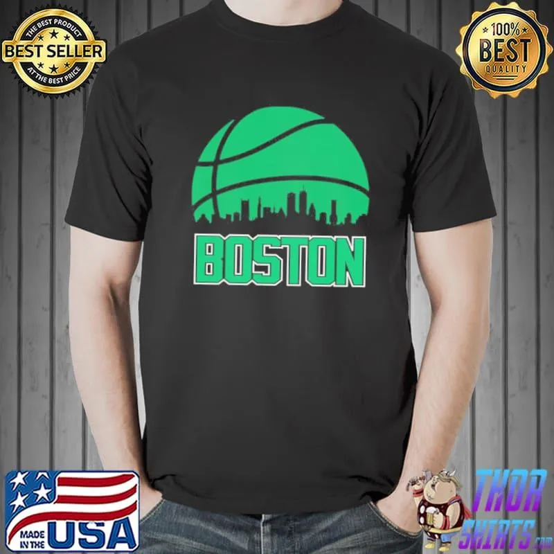Retro celtics basketball Boston city skyline classic shirt
