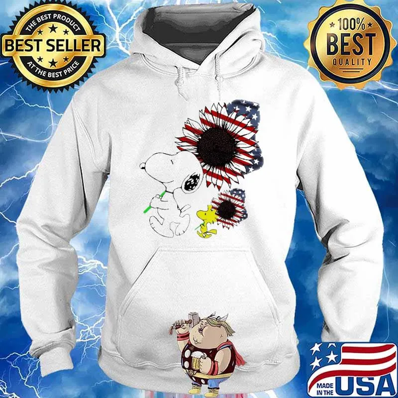 Snoopy And Wookstock Flower American Flag Shirt Hoodie