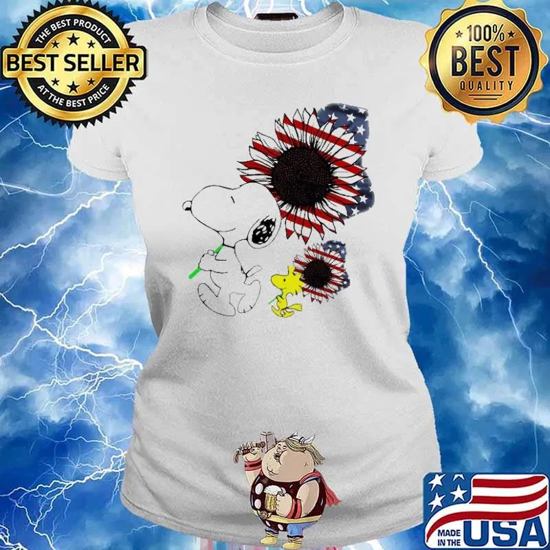 Snoopy And Wookstock Flower American Flag Shirt Ladies tee