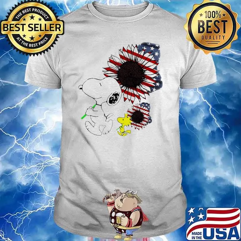 Snoopy And Wookstock Flower American Flag Shirt