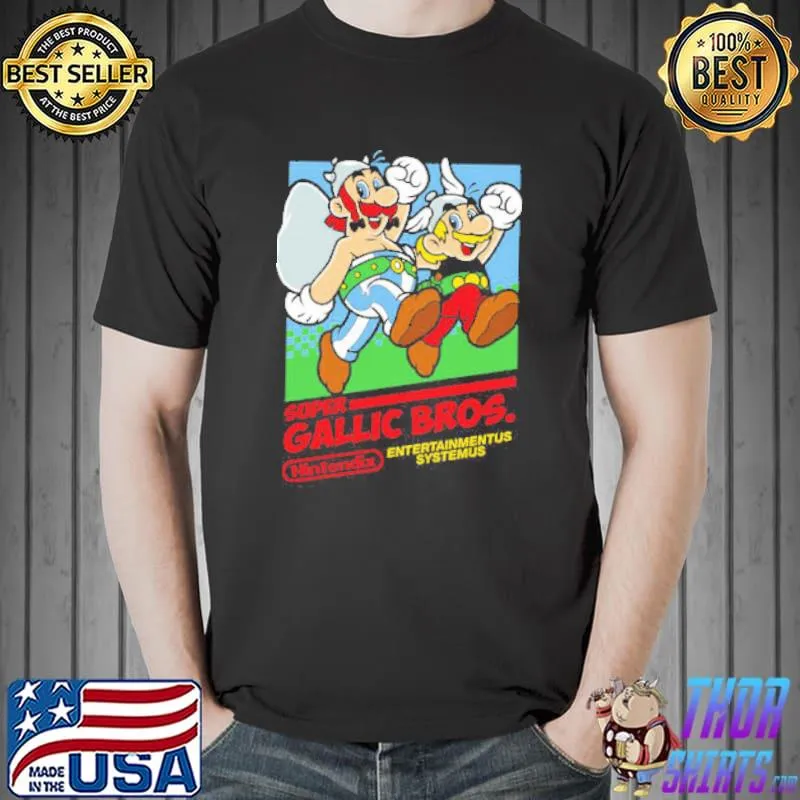 Super gallic Bros asterix and obelix Mario Bros video game shirt