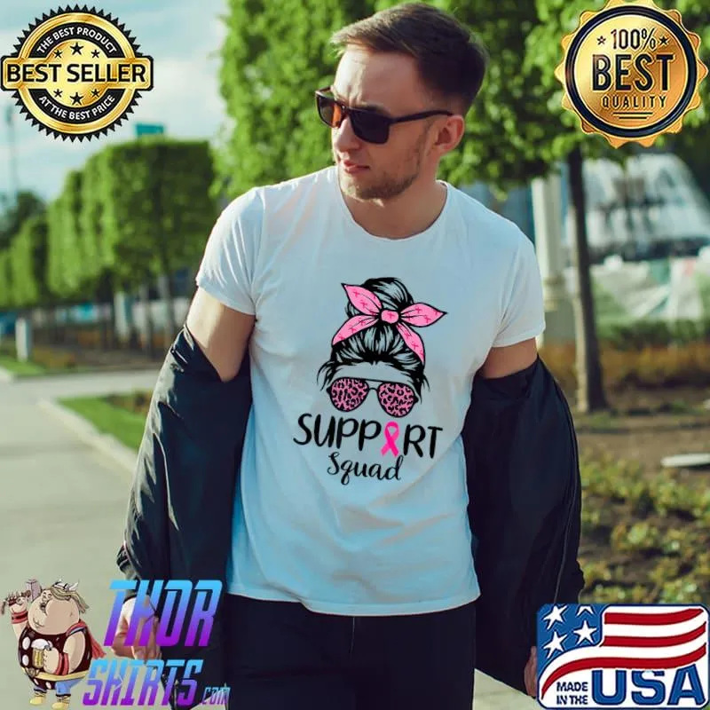 Support Messy Bun Leopard Pink Breast Cancer T-Shirt Unisex