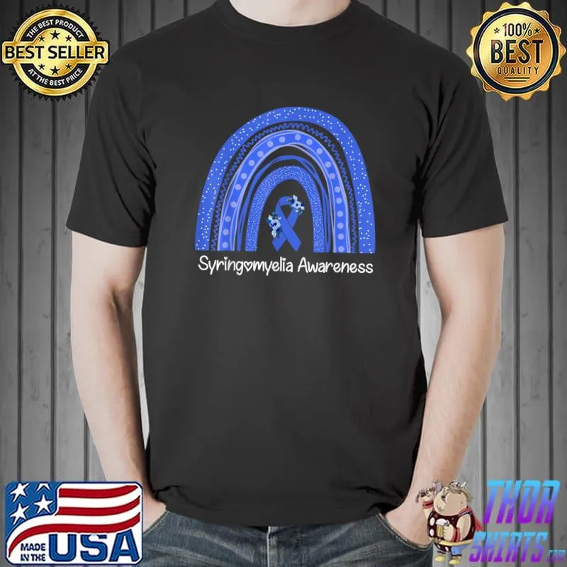 Syringomyelia Awareness Floral Blue Ribbon Rainbow T-Shirt