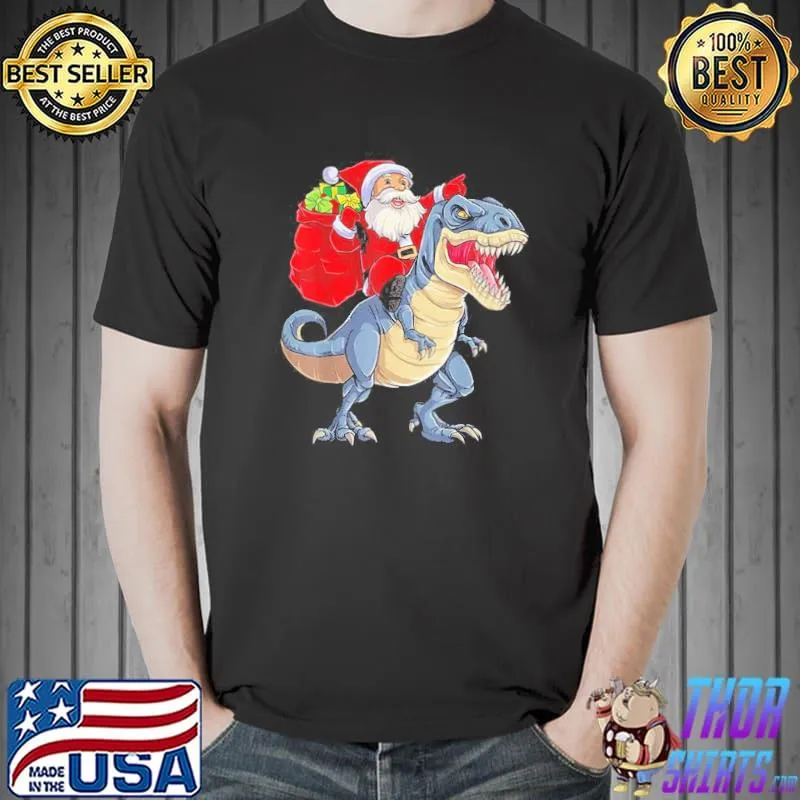 Tree rex christmas santa riding dinosaur shirt