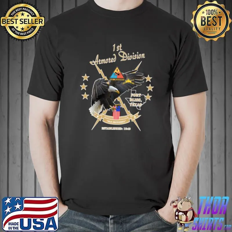 1st armored division veteran stars dark background eagle american flag T-Shirt