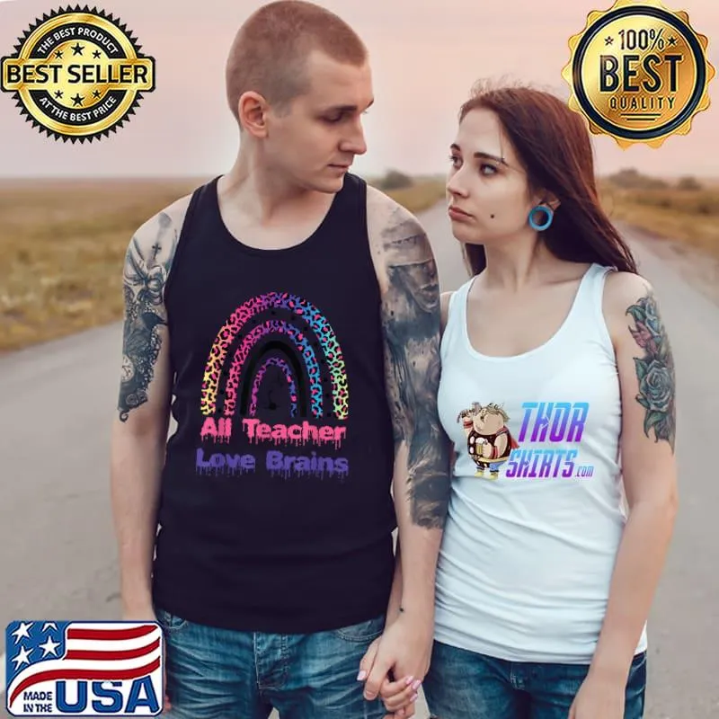 All Teacher Love Brains Halloween Rainbow Leopard Colors T-Shirt Tank Top