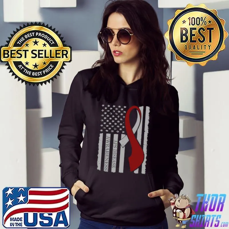 Aps Disease Awareness Ribbon American Flag In This Family We Fight Together T-Shirt Hoodie