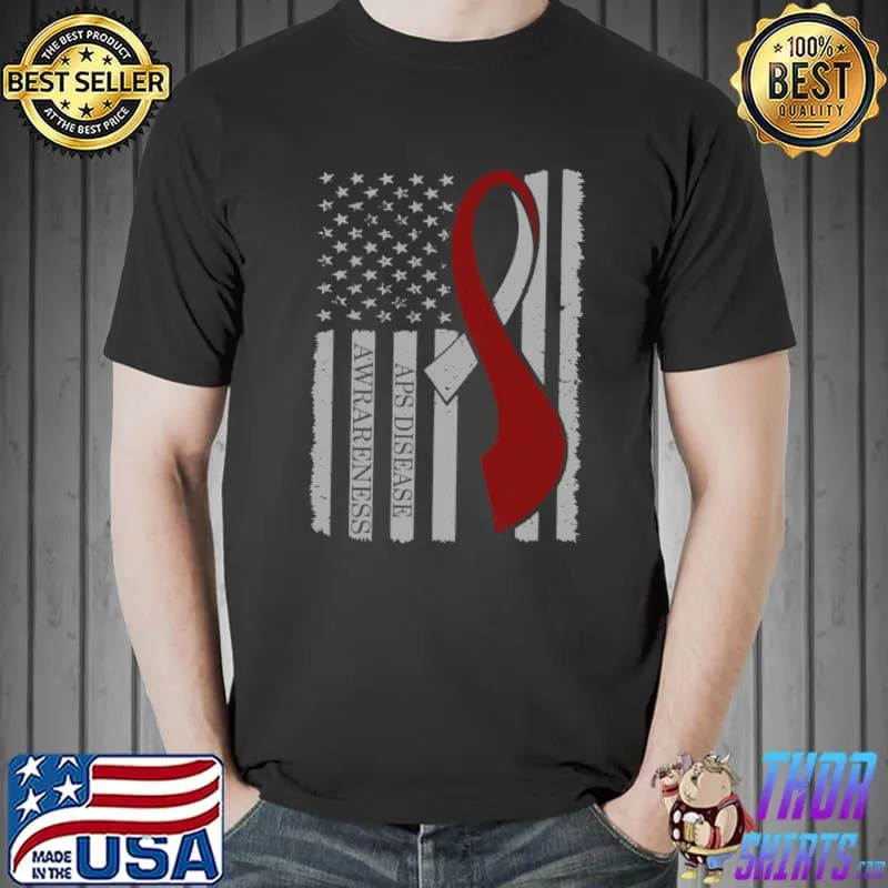 Aps Disease Awareness Ribbon American Flag In This Family We Fight Together T-Shirt