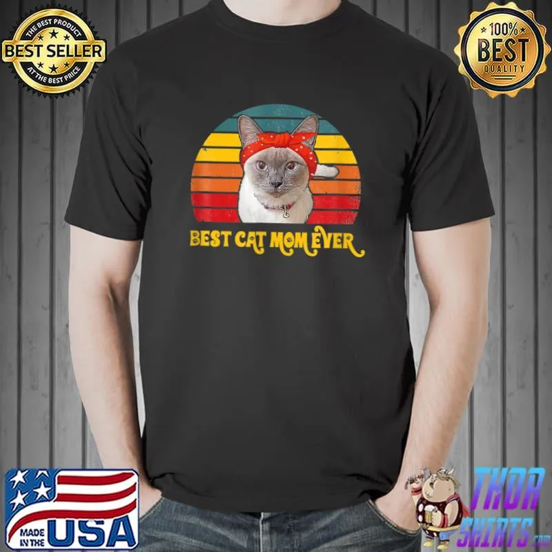 Best Cat Mom Ever Meow With My Cat Ribbon Red Vintage Sunset T-Shirt