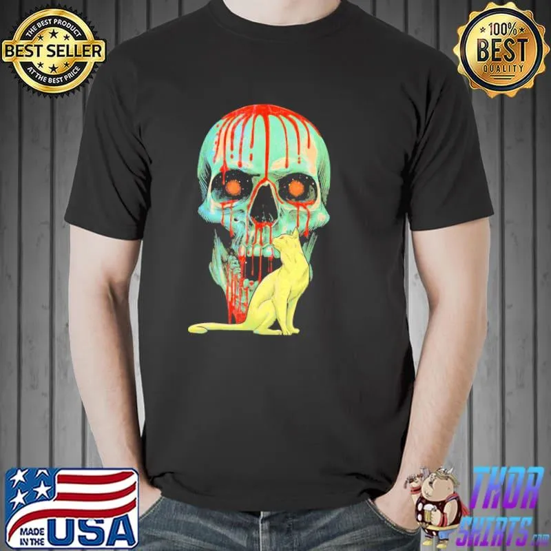Bloody skull with a cat classic shirt
