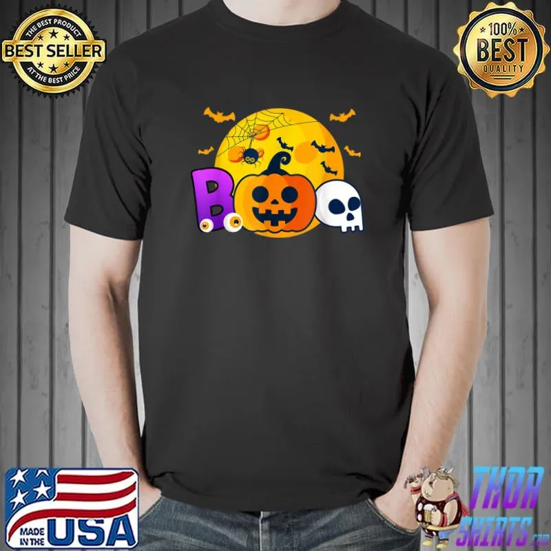 Boo Blood Moon Pumpkin Skull Halloween T-Shirt