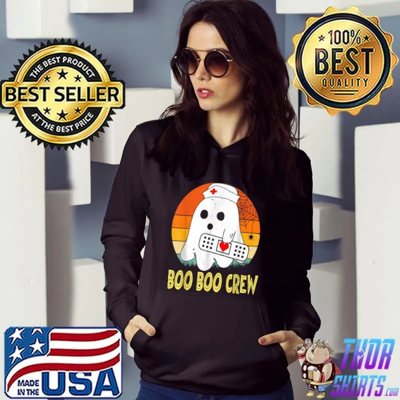 Boo Boo Crew Ghost Nurse Halloween Vintage Sunset T-Shirt Hoodie