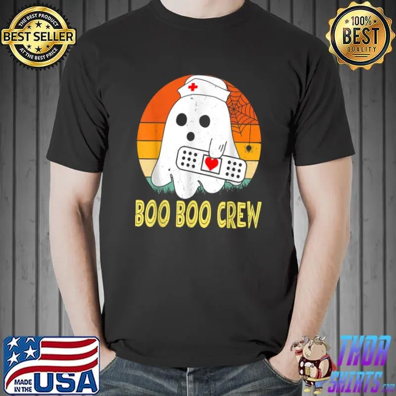 Boo Boo Crew Ghost Nurse Halloween Vintage Sunset T-Shirt