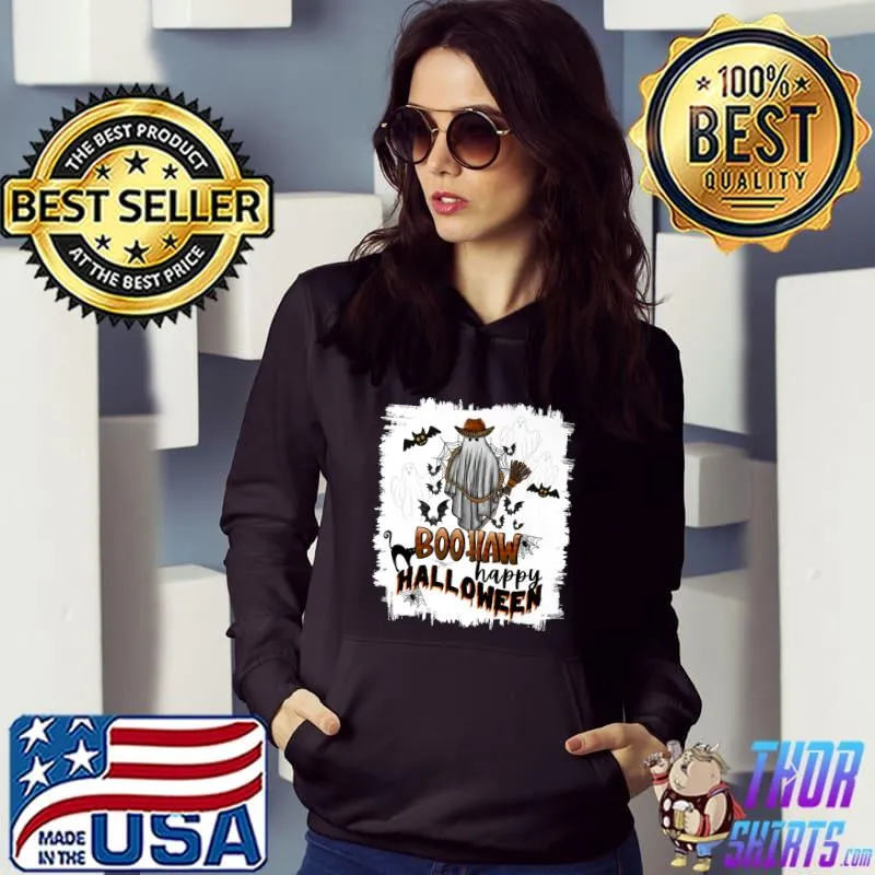 Boo Haw Happy Halloween Ghost Bats Western T-Shirt Hoodie