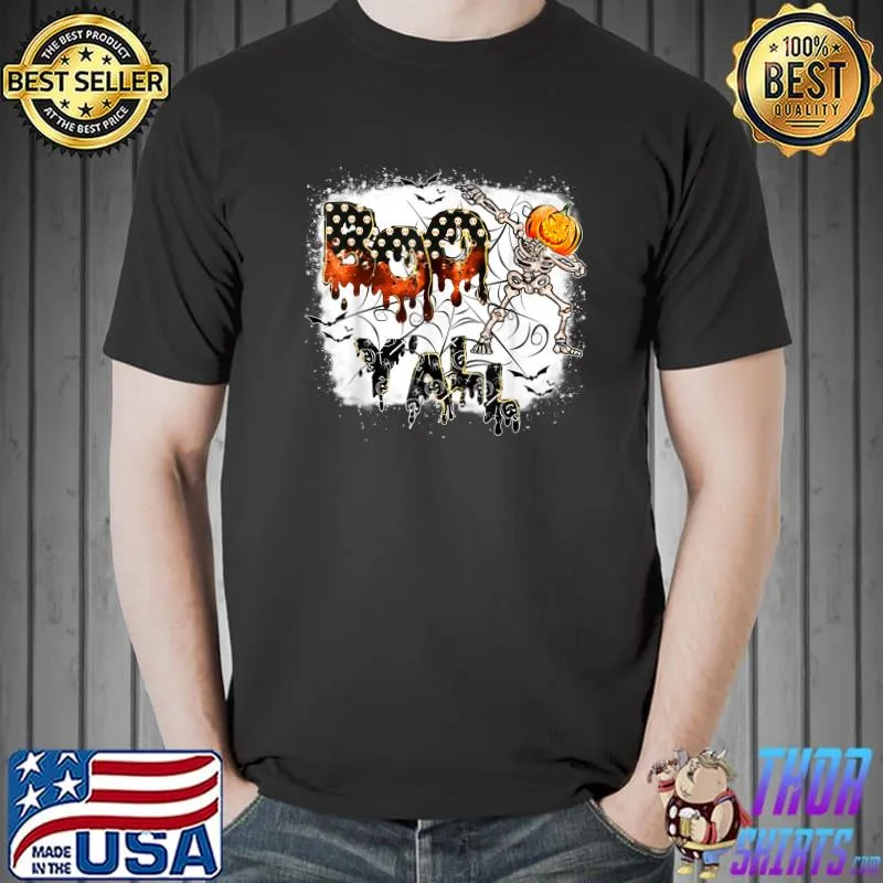 Boo Yah Dancing Skeletons Pumpkin Ghost Halloween T-Shirt