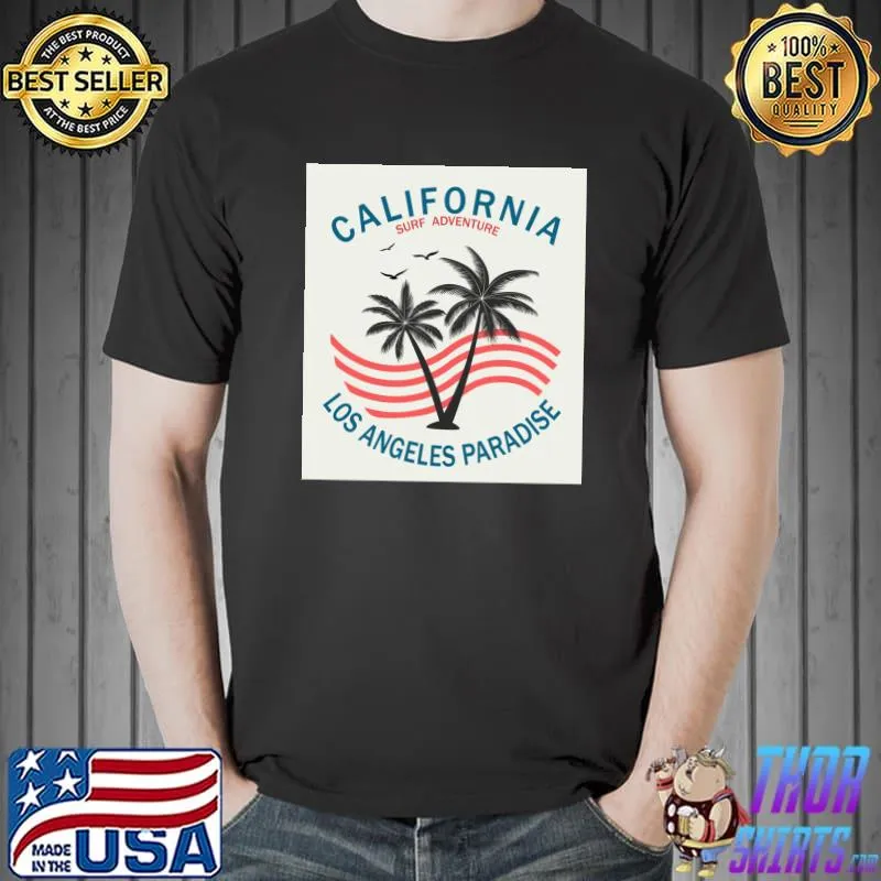 California Surf Adventure Los Angeles Paradise Trees T-Shirt