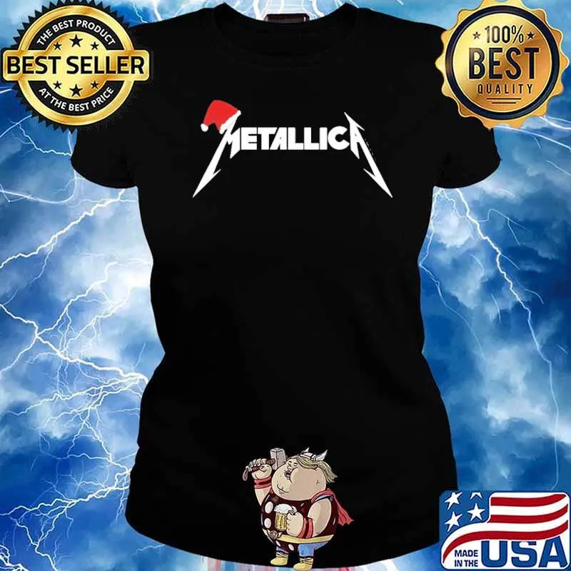 Christmas Metallica Santa Hat Shirt Ladies tee